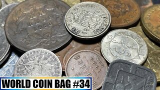 RARE 19th CENTURY SILVER & Great Finds Hunting 1/2 Pound Foreign Coin Grab Bag - Bag #34