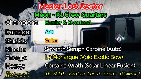 Destiny 2 Master Lost Sector: The Moon - K1 Crew Quarters 2-1-22