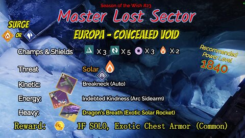Destiny 2 Master Lost Sector: Europa - Concealed Void on my Solar Warlock 3-22-24