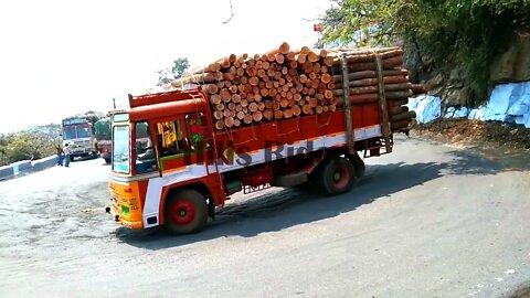 Wood Heavy Load Lorry Risk Driving Dangerous Turning Dhimbam Hairpin Bend Hills Online anand Road-25