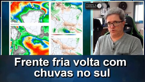 Meteorologia indica volta da frente fria com chuva no Sul e Brasil central seco