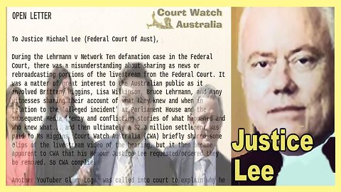 Open Letter to Justice Lee Fed Court about ReBroadcasting Court Livestream of Lehrmann v Ch10