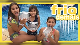 DESAFIO DA PISCINA A AGUA DA PISCINA CONGELOU - FRIO DEMAIS / 3 irmãs demais