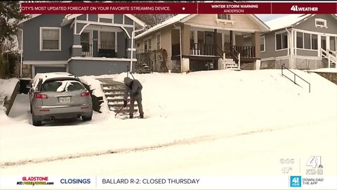 Kansas City homeowners clean up snow from recent winter storm