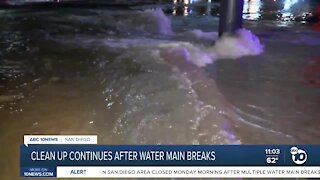 Clean up continues after downtown water main breaks