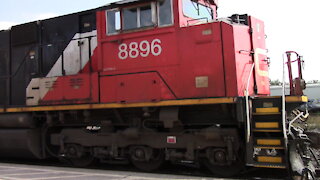 CN 8896 & CN 2301 Engines Potash Train Westbound In Ontario