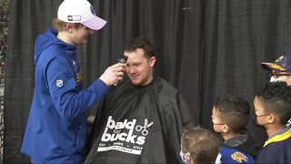 Sabres forward Jeff Skinner goes "Bald for Bucks"