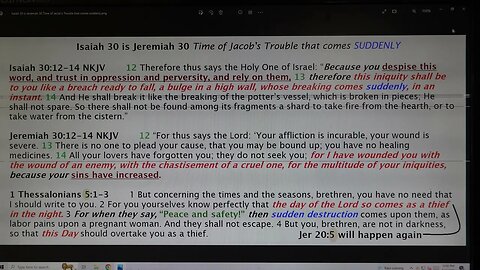 Isaiah 30 is Jeremiah 30 Time of Jacob's Trouble that comes suddenly