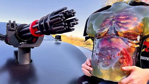 Minigun vs Human Torso - Tesla Model S #Shorts