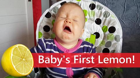Baby's very first lemon-tasting reaction