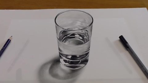 How to Draw a glass of water - 3D painting anamorphic illusion