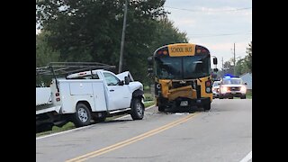 Driver airlifted to hospital after crash with school bus