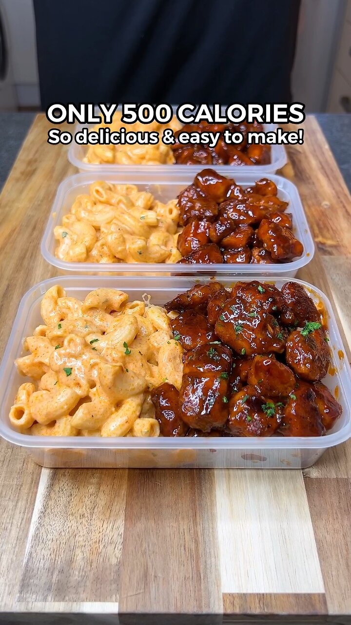 High Protein Honey BBQ Chicken Mac & Cheese Meal Prep! ONLY 500 CALORIES