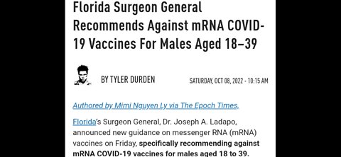 Florida sergeon general recommends against vaccines for COVID in ages 18-39.