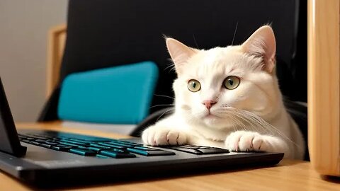 Cute Cat Playing Computer