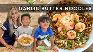 GARLIC BUTTER NOODLES WITH SHRIMP | Stir Fried Garlic Butter Noodles