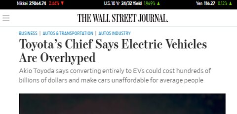 ELECTRIC VEHICLES ARE NOT POWERED BY CLEAN ENERGY & OVERHYPED - SAYS TOYATO'S PRES