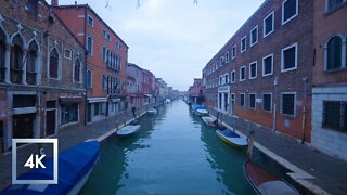 Cloudy Morning Walk in Murano, Venice, Italy | 4K Canal and Boat Sounds, Binaural