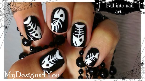 How to fish bones nail art for Halloween