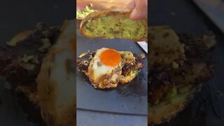 Steak and eggs on toast