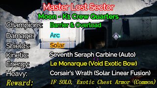 Destiny 2 Master Lost Sector: The Moon - K1 Crew Quarters 12-19-21