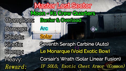 Destiny 2 Master Lost Sector: The Moon - K1 Crew Quarters 12-19-21