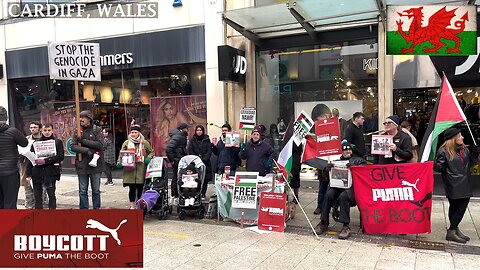 The Boycott PUMA BDS action outside JD Sports, Cardiff