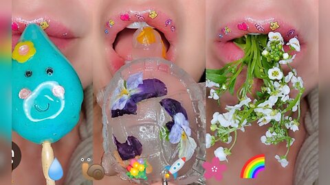 ASMR Satisfying Eating Emoji Food JELLY TANGHULU FLOWERS Mukbang