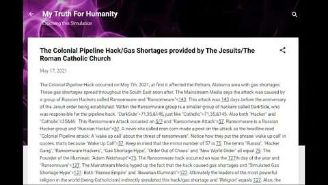 The Colonial Pipeline Hack Gas Shortages provided by The Jesuits #Gematria #Truth #Numerology
