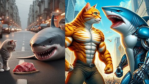 Catzilla Vs Sharkzilla Extreme fight #cat | #aicat7 #trending | #cartoon #cat #cataitu cat video