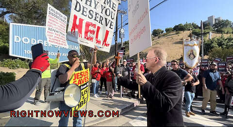 Heated Exchanges between Christian Street Preachers and Catholics outside Dodgers Stadium