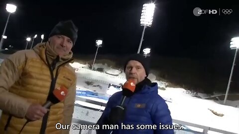 German TV camera man suddenly becomes unwell during live broadcast (Feb. 2022)