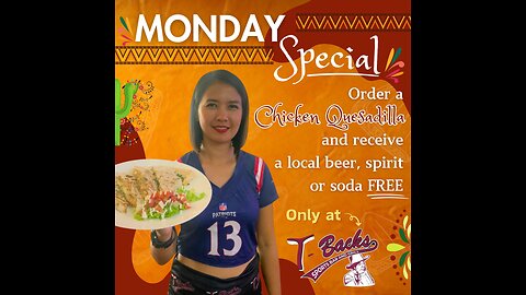 T-Backs Sports Bar and Grill Sports Schedule and quesadilla special for Monday April 15, 2024