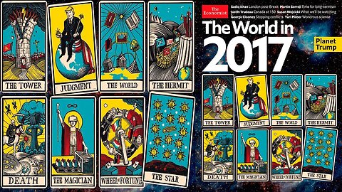 LA RIVISTA D'OCCULTURA THE ECONOMIST-THE WORLD IN 2017 LE PREVISIONI DEI TAROCCHI IN COPERTINA questa copertina uscì come tutti gli anni a novembre nel 2016 e nelle carte della copertina mostravano il futuro eh ripeto