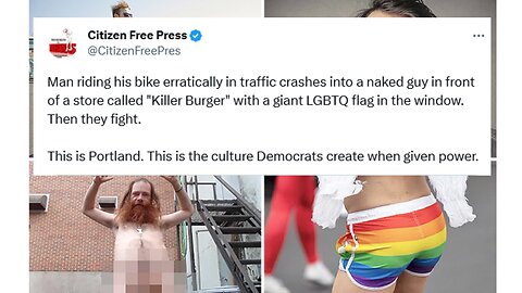 Portland: Reckless Cyclist Brawls with Naked Hippie Outside Burger Joint Flying Gay Pride Flag