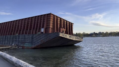 Barge run ashore by storm at English Bay