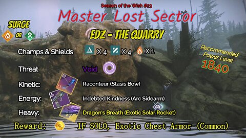 Destiny 2 Master Lost Sector: EDZ - The Quarry on my Solar Titan 4-7-24