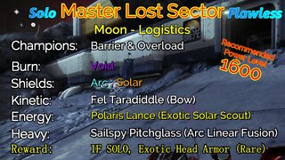 Destiny 2 Master Lost Sector: Moon - K1 Logistics on my Warlock Solo-Flawless 10-22-22