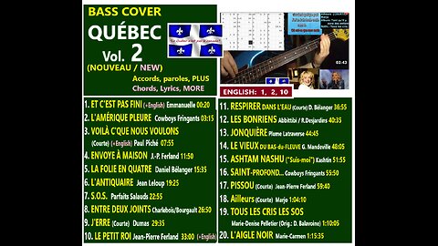 Bass cover QUÉBEC Vol. 2 (New) _ Eng. transl. _ Chords, Lyrics, MORE