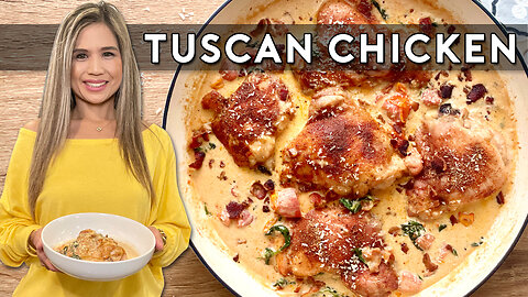 TUSCAN CHICKEN | BAKED CHICKEN THIGHS SMOTHERED WITH DELICIOUS CREAM SAUCE!