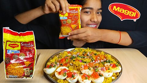 ASMR EATING 5 PACK OF SPECIAL MASALA MAGGI AND BOILED EGGS🥚, SPICY MASALA MAGGI NOODLES 🍜