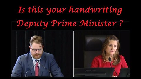 Chrystia Freeland seemingly unsettled at the sight of her own handwriting.