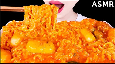 ASMR CHEESY TTEOKBOKKI WITH NOODLES (RABOKKI) 치즈 떡볶이 EATING SOUNDS MUKBANG 먹방
