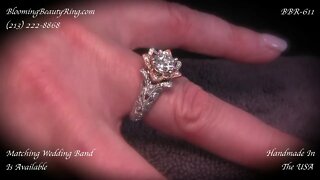 BBR611 Art Carved Blooming Rose Flower Engagement Ring By BloomingBeautyRing.com