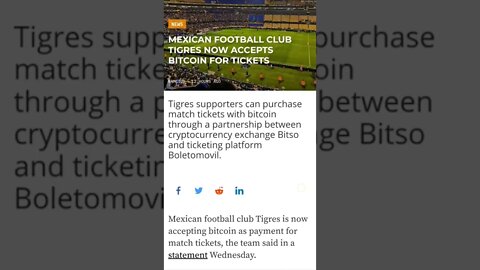 MEXICAN FOOTBALL CLUB TIGRES NOW ACCEPTS BITCOIN FOR TICKETS #cryptomash #ytshorts #cryptonews