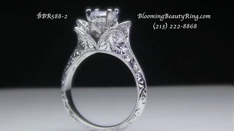Hand Engraved 8 Petal .58 ct. Diamond Lotus Flower Ring – bbr588-2