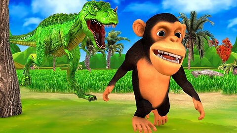 Funny Monkey's Epic Escape from Giant Dinosau