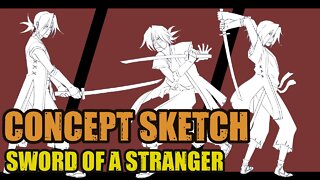 GESTURE TO CONCEPT SKETCH.SWORD OF A STRANGER.GESTURE SKETCHES TO DRAW CONCEPTS#figuredrawing #anime