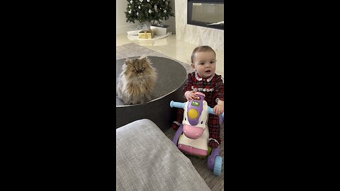 Baby posing with her kitty best friend