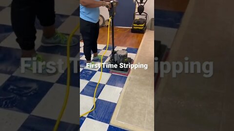 Students learn modern practices on how to strip VCT floors during class at the Academy